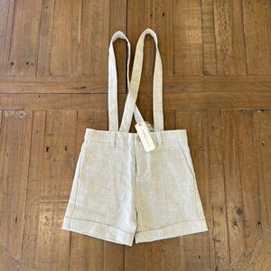 Noralee Linen Suspender Shorts Boys 4 Beige NWT  Preppy Easter Wedding